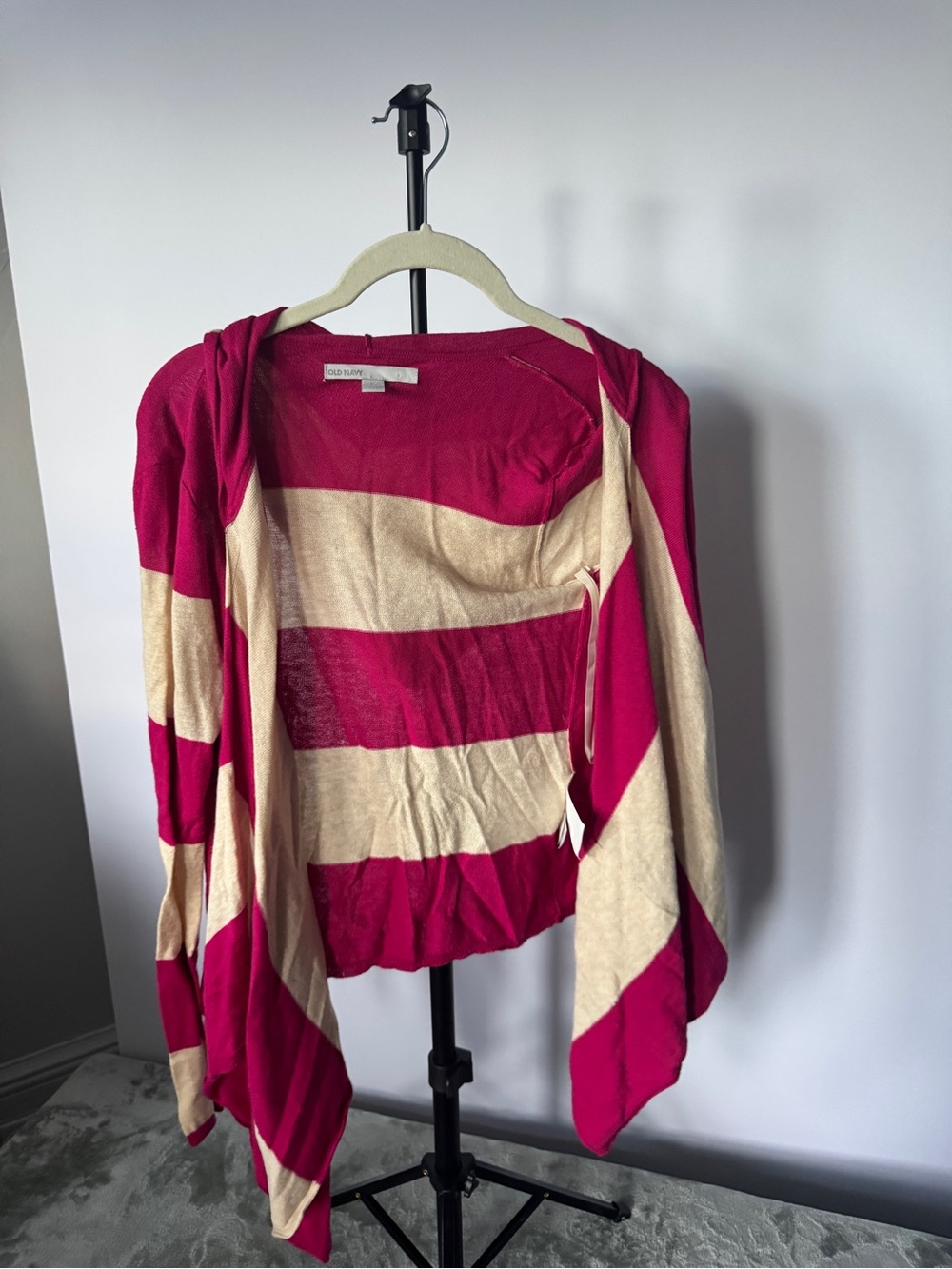 Old Navy Pink and Cream Striped Open-Front Lightweight Cardigan